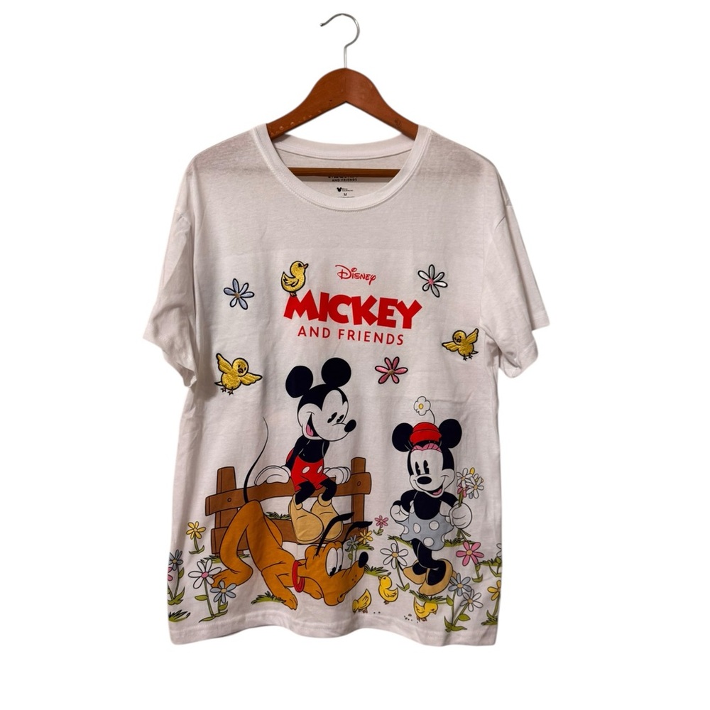 Disney Mickey and Friends White Graphic Tee with Red Logo